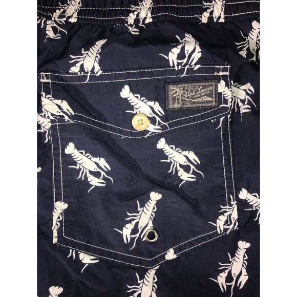 Men's Navy and White Lobster Print Polo Ralph Lauren Trunks - Picture 6 of 7